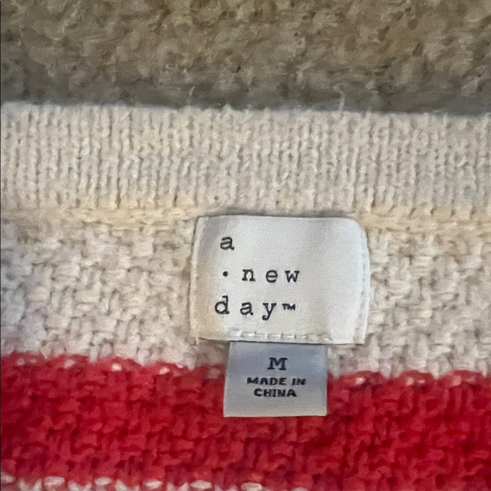 Striped Red and cream Women's Sweater - Picture 2 of 4